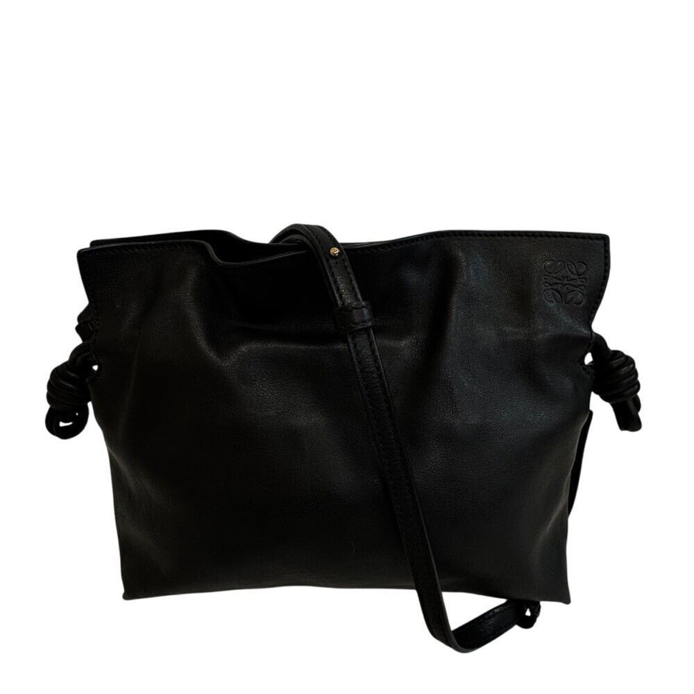 LOEWE Flamenco Anagram Leather Black Clutch Bag Shoulder Women's Pouch